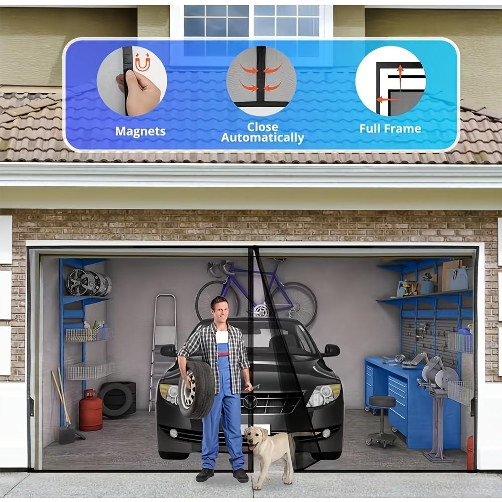 1pc Garage Screen Door for Two-Car Garage, 16x8 Feet, Magnetic Closure, Heavy Bottom, Self-Sealing Glass Fiber Mesh, Easy Assembly