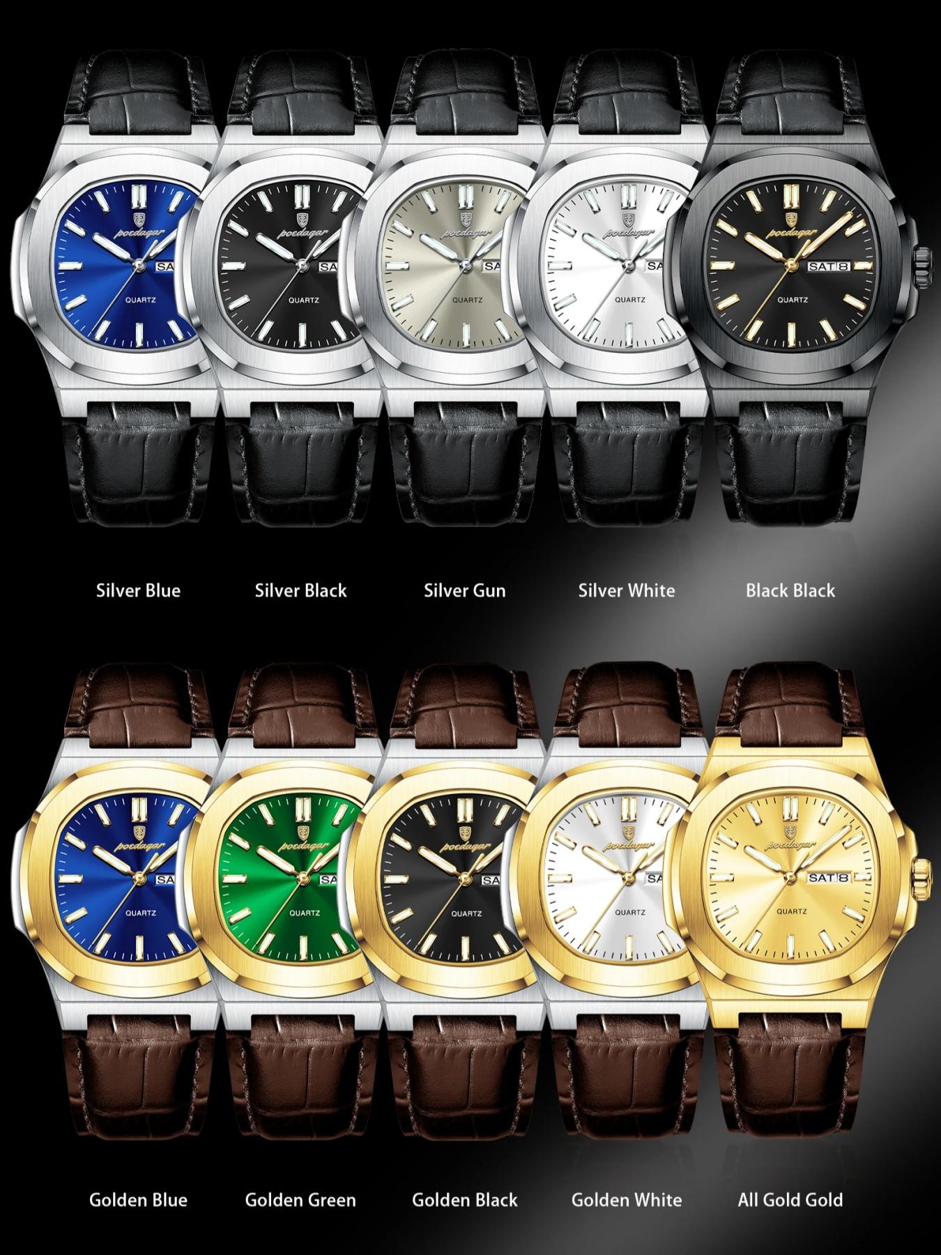 Men's Quartz Watch, Waterproof Design, Date & Day Display, PU Leather Band, Perfect Gift for Him, Sporty Style Timepiece, Casual Analog Watch