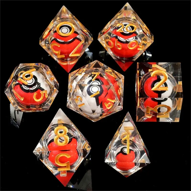 Rotating Eye Dnd Dice Set, 7 Piece Liquid Core Polyhedral Dice Game for Dungeons & Dragons Rpg, Resin Sharp Edge D&d Dice