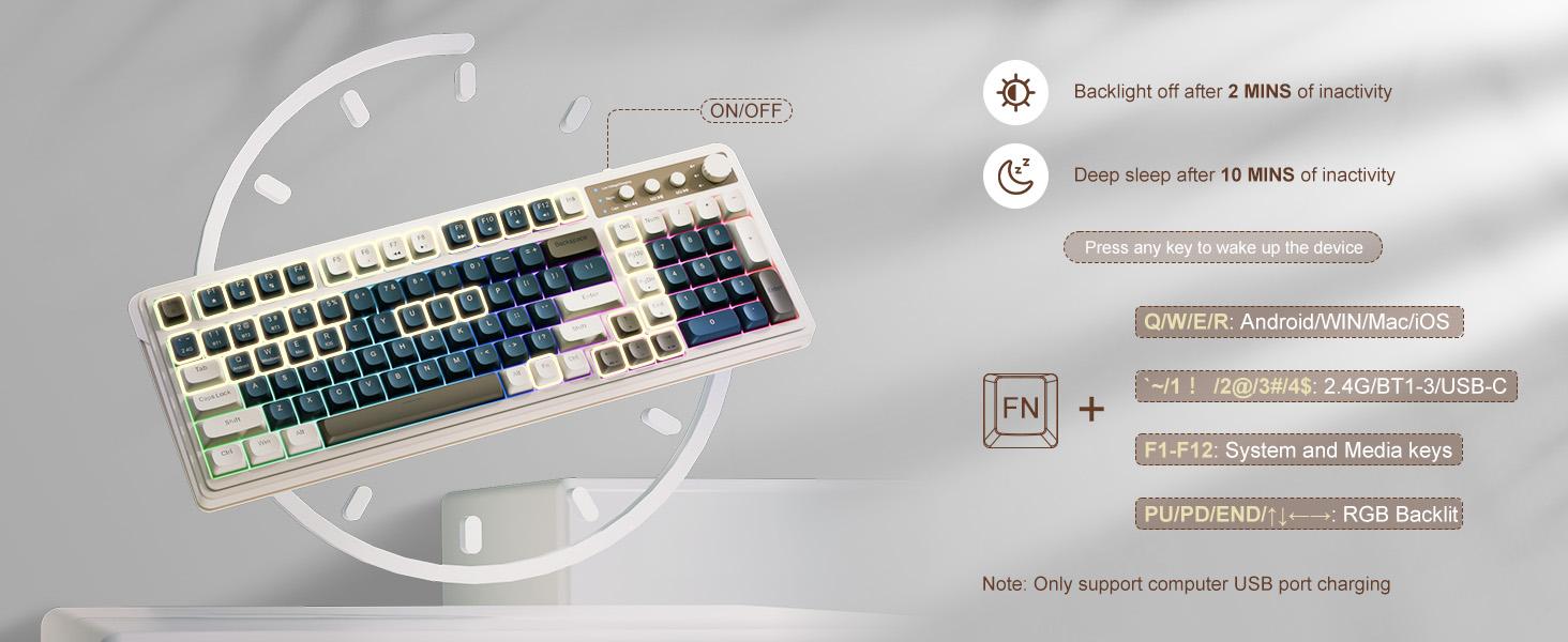 AULA S99 Wireless Gaming Keyboard Bluetooth 2.4GHz USB-C RGB Retro Creamy Color Backlit with Media Knob Number Pad for PC Mac Xbox Gamer