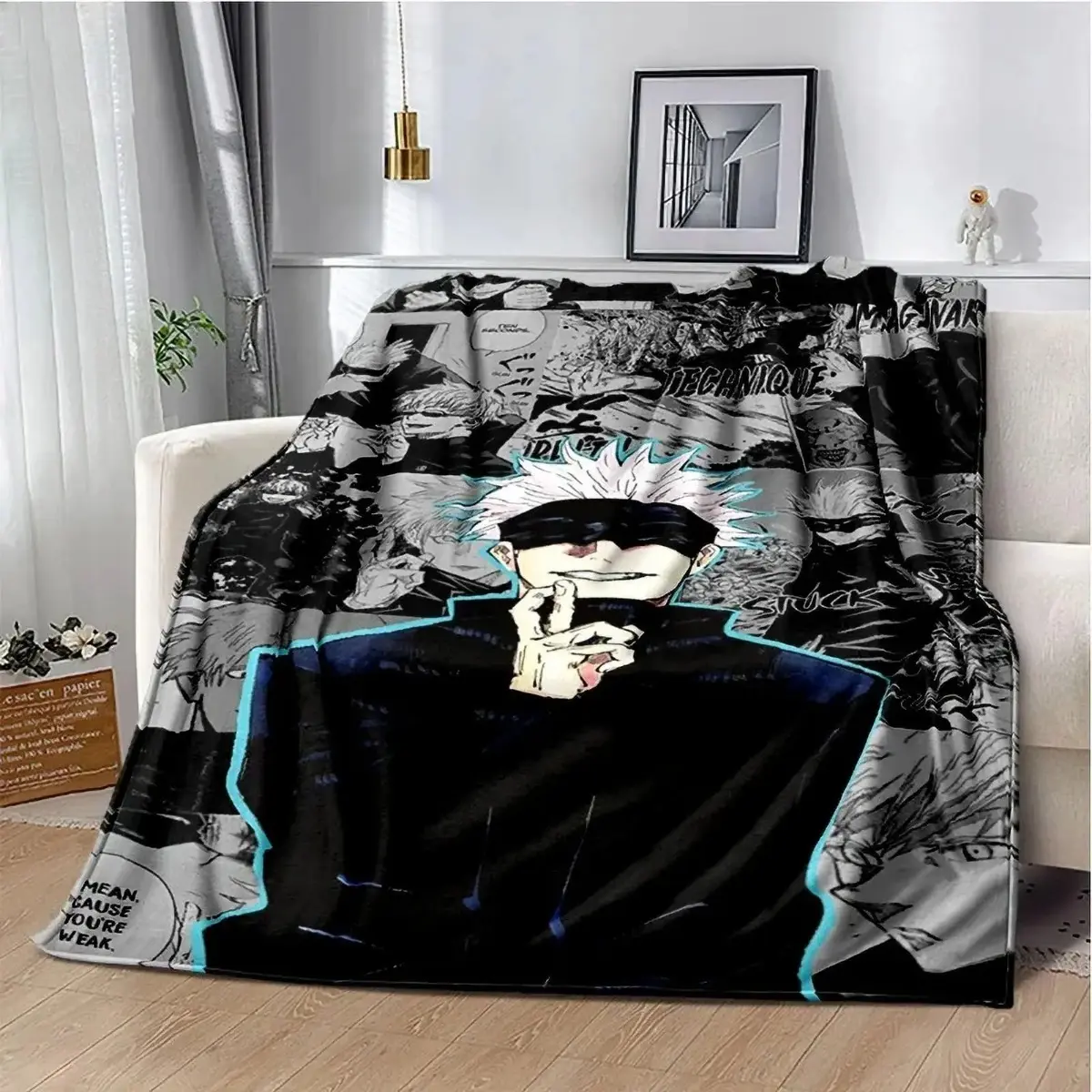 Jujutsu Kaisen Classic Anime Theme Flannel Fabric Throw Blanket - Yuji, Megumi, Nobara, Gojo Satoru Character Prints, Soft Indoor/Outdoor Bedding Decor, Anime Fan Gift, Soft Texture