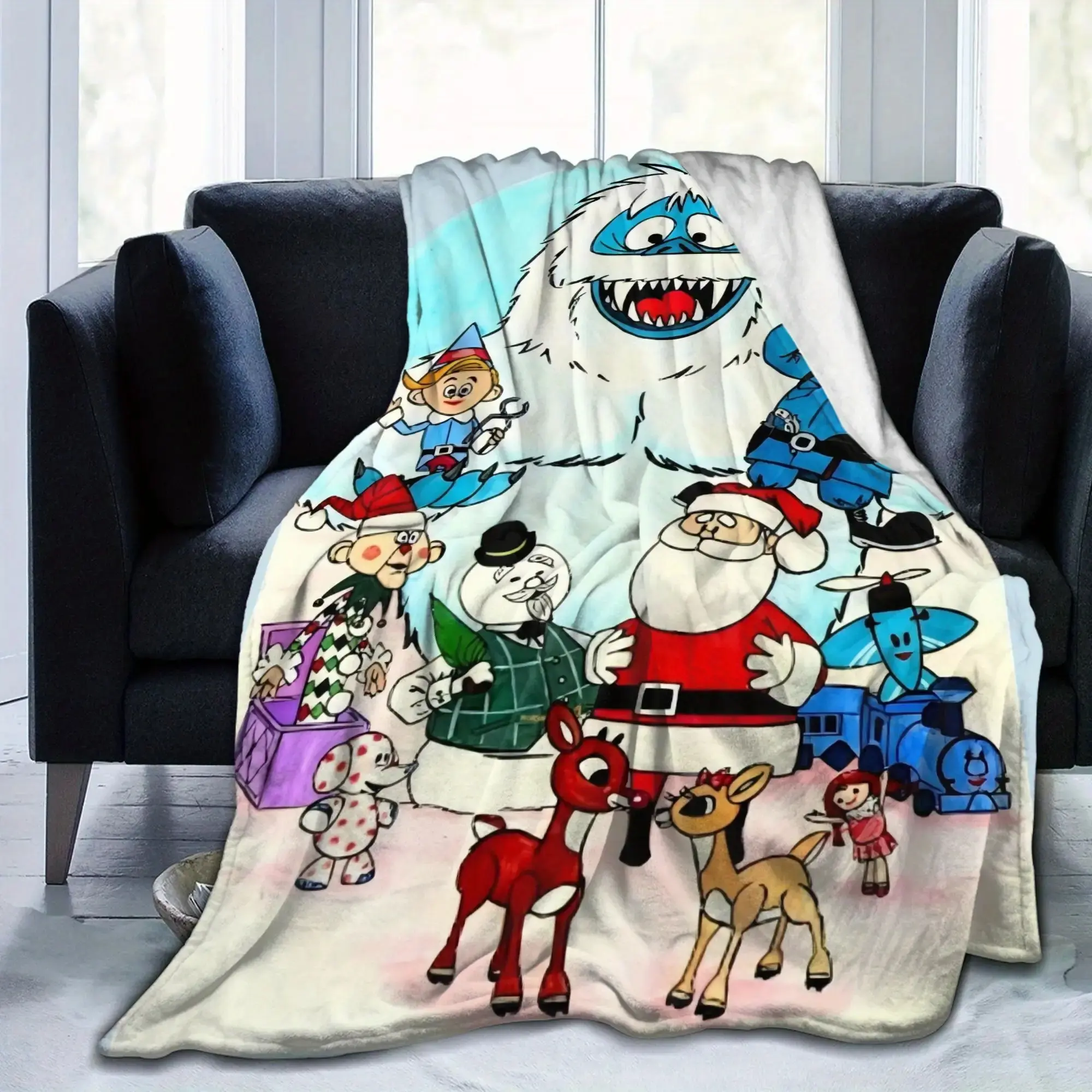 Rudolph Family Ultra-Soft Flannel Blanket - Charming Cartoon Designs of Platypus, Santa Claus, And Reindeer, a Cozy Shawl for All Seasons, Perfect for The Sofa, Office, Travel, Suitable as a gift sizes 60*80,30*40 ,40*50 50*60