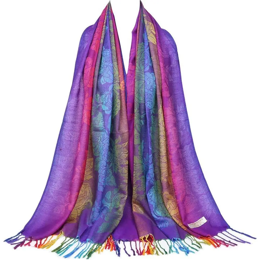 Colorful  Jacquard  pashmina Women Wrap Shawl tassels Scarves