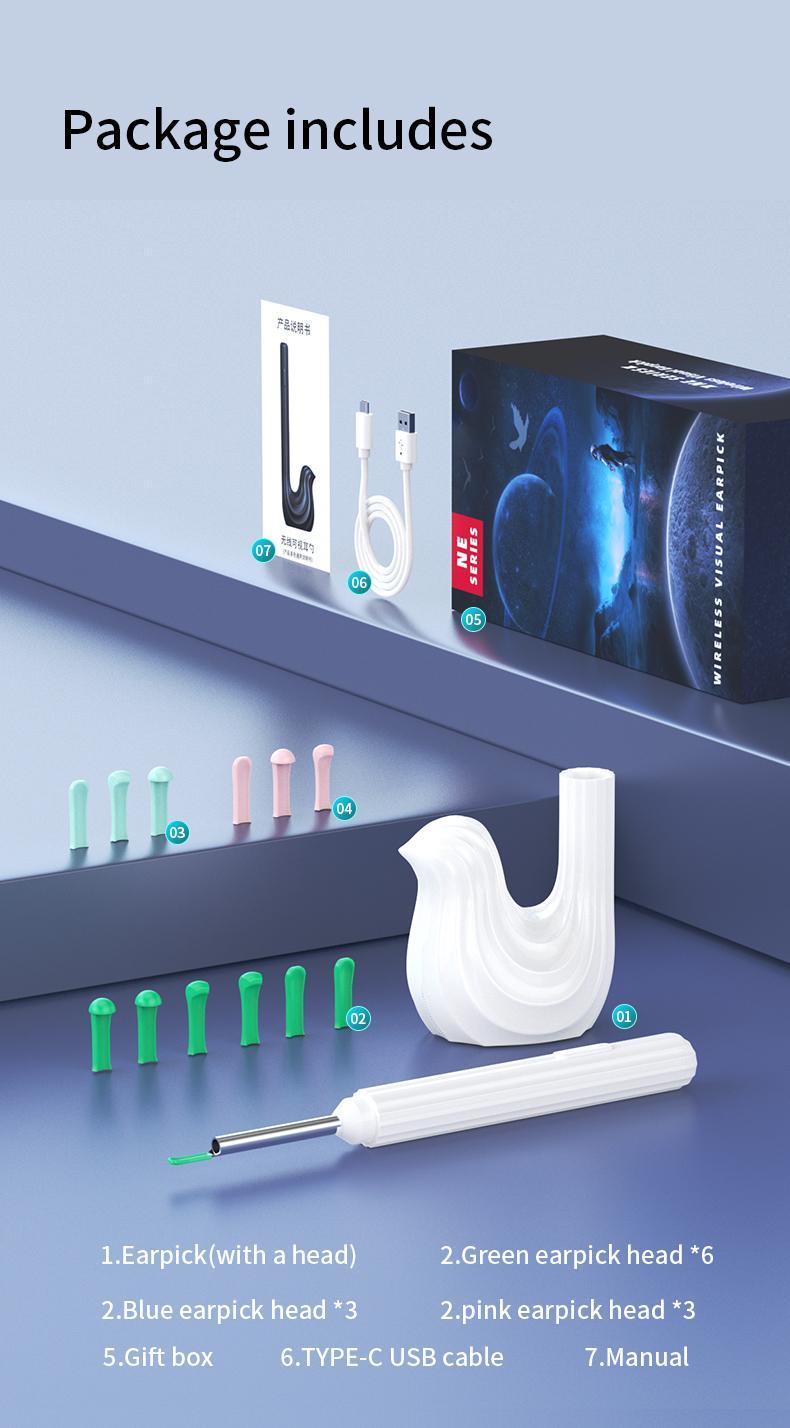 Earwax Removal Tool Kit with Camera, Portable 360° Wide-Angle Ear Cleaner, Type-C Charging, Waterproof Design, Easily and Safely Clean Your Ears, Compatible with iPhone and Android Phones, Father's Day Gift