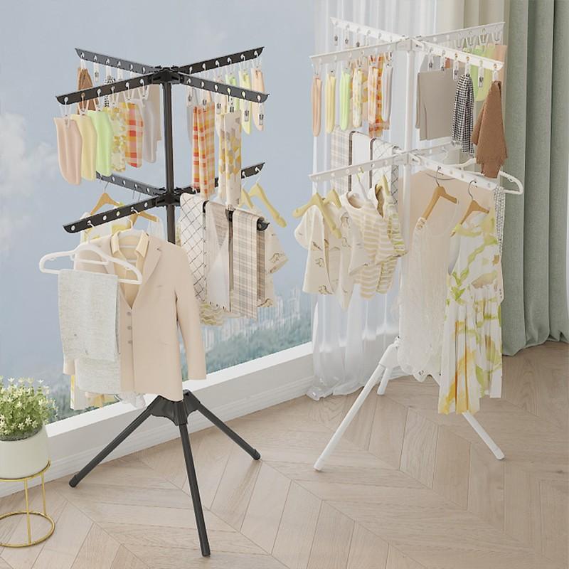 Multifunctional Floor Standing Clothes Rack, Foldable Drying Rack, Bedroom Balcony Laundry Storage Hanger, Powder Coated Steel Pipe, Durable, Clothes Hanging Rack