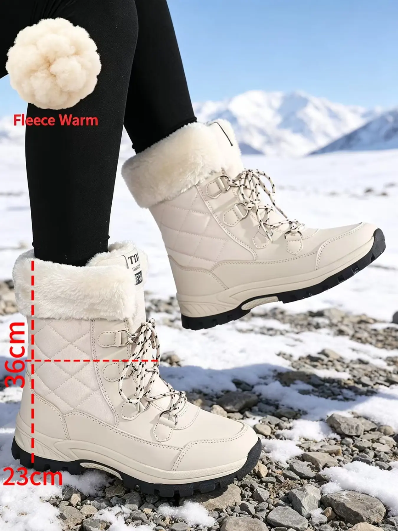 Women's High-Quality Winter Snow Boots - Waterproof Warm Furry Mid-Calf Hiking Boots Outdoor Boots Fluffy Snow Boots