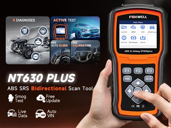FOXWELL NT630 Plus OBD2 Scanner Bundle with OBDII 16Pin Diagnostic Extension Convert Cable Adapter, ABS SRS Car Scanner/Code Reader with ABS Auto Bleed, SAS, Airbag/Oil/EPB Reset, Active Test