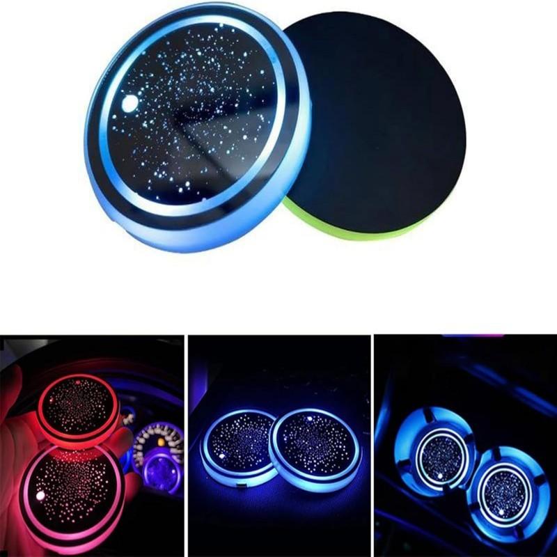 LED Cup Holder Light USB Rechargeable, 7 Color Changing Glow Interior Car Accessory, Non-Slip Cup Tray Ambient Lamp, Teenage Car Parts