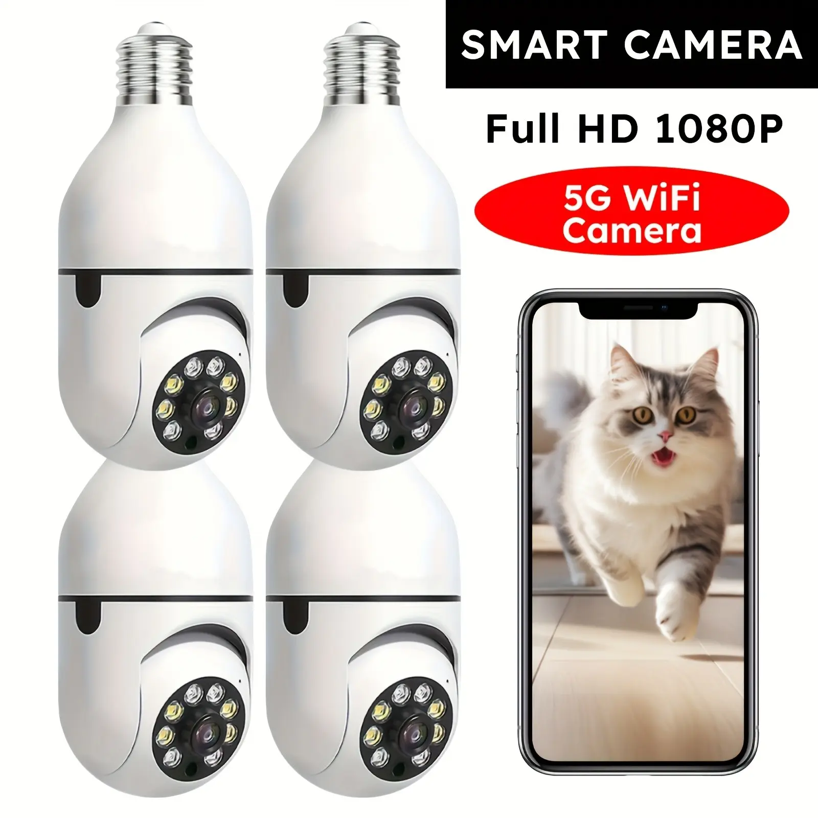 1pc-4pcs 2.4GHz WiFi Light Bulb Security Camera Indoor Wireless, 360 Degree E27 Light Socket Screw In, Full Color Night Vision, Motion Detection, Home Security Safe Cam, Christmas Gifts for Pets