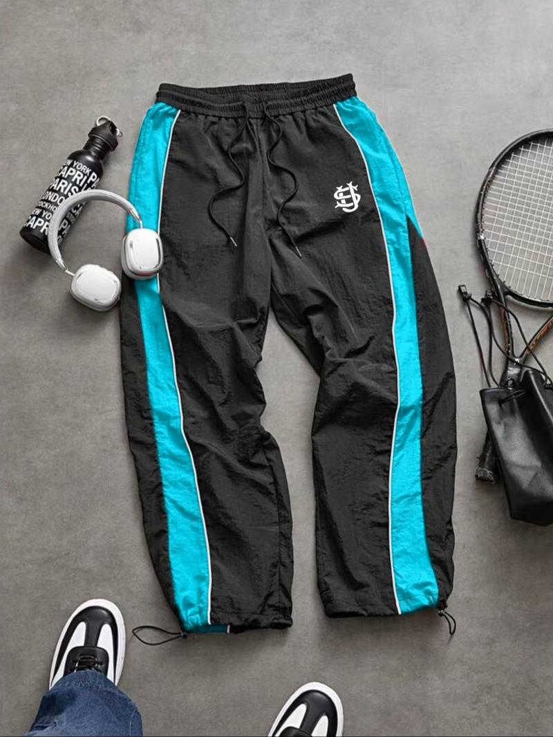 Men's Fashion Casual Striped Sport Pants, Outdoor Workout Sweatpants, Nylon Fabric, Unique Print, Waist Drawstring, Ankle Elastic Adjustable, Perfect for Daily Wear