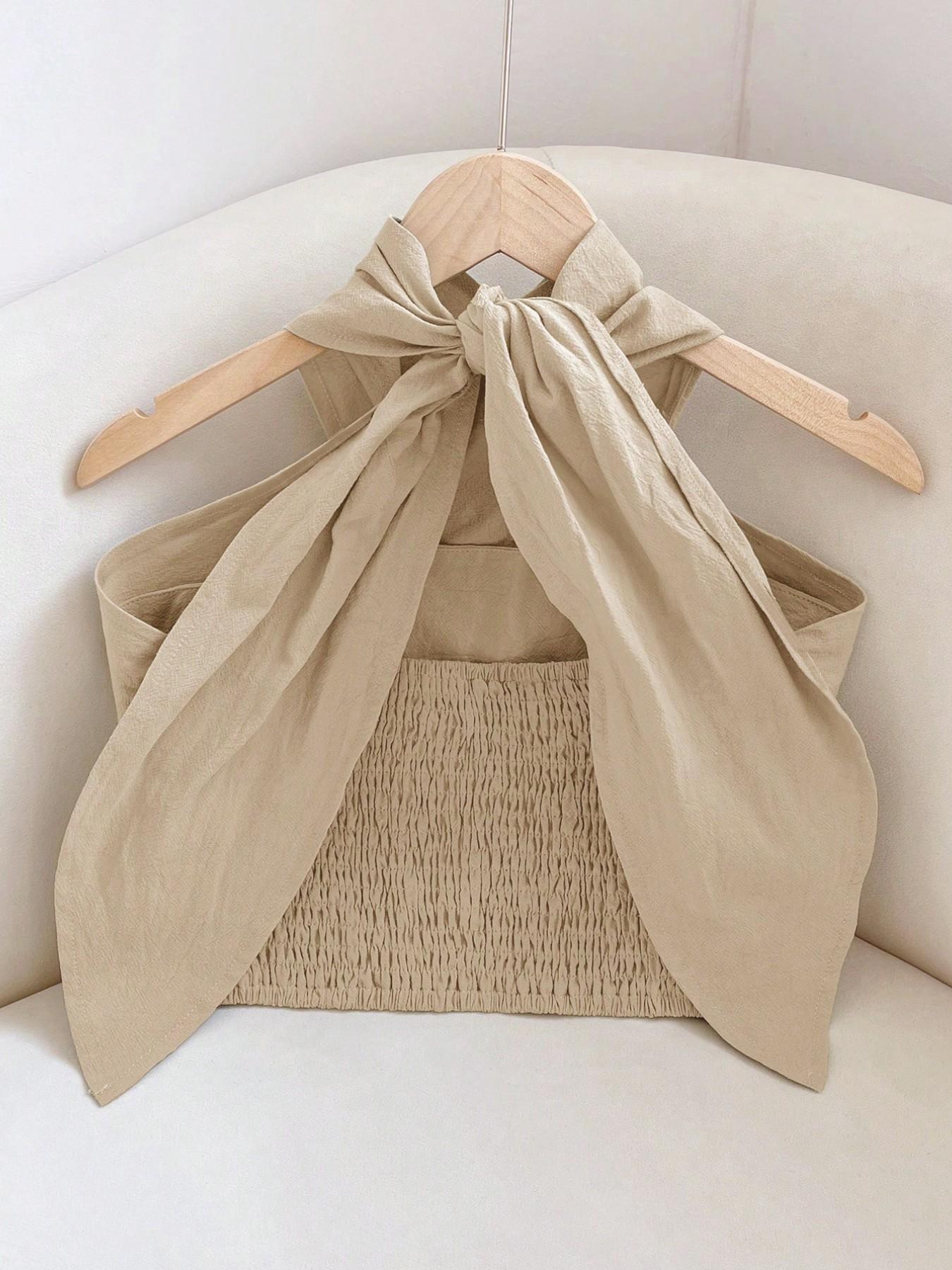 Women's Solid Color Short Cropped Sleeveless Cross Backless Halter Top, Adjustable Straps, Perfect for Vacation, Date Night, Party Wear