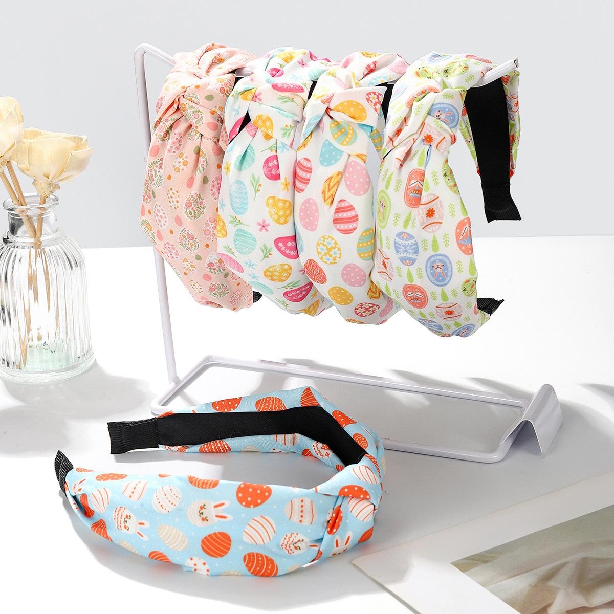 New Easter egg headband fabric Easter egg rabbit print knot simple headband small fresh holiday hair accessory