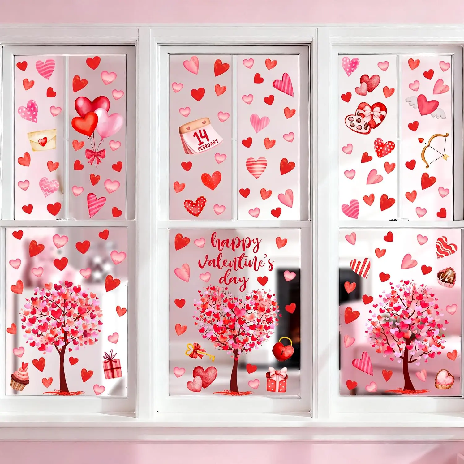 6 Sheet Valentines Day Decorations Heart Window Clings,Large Red  Heart Tree Window Stickers,Valentine's  Gifts for   Office Classroom,Wedding Anniversary Birthday Party Supplies