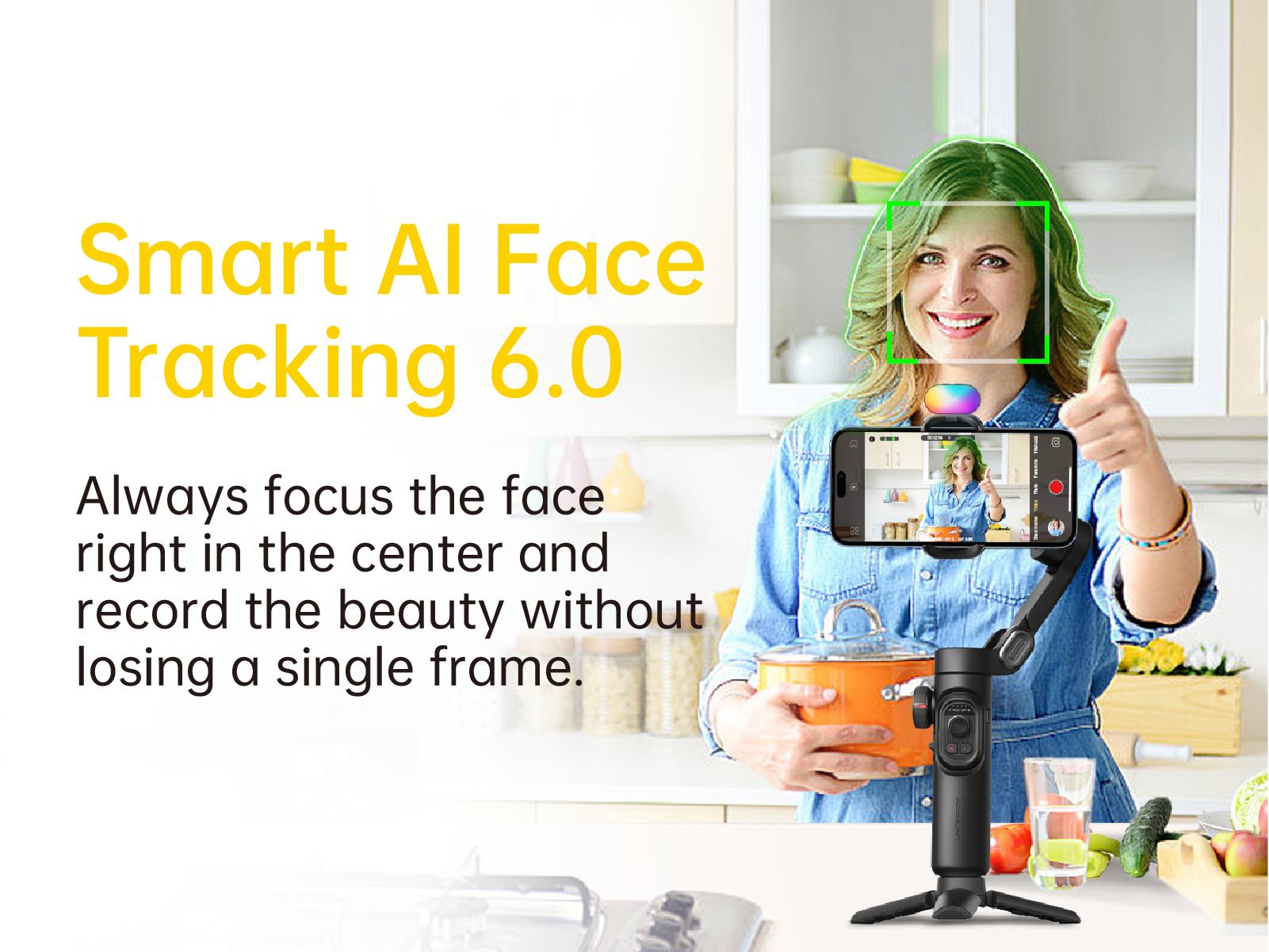 AOCHUAN 3-Axis Gimbal Stabilizer for Smartphone, Gimbal w/RGB Magnetic Fill Light Upgraded Face Tracking Focus Wheel Foldable iPhone Gimbal for iPhone/Android Phone gimbal Vlog RecordingCamera Clip Camera Accessories Smart XE-2