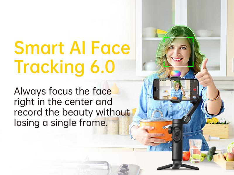 AOCHUAN 3-Axis Gimbal Stabilizer for Smartphone, Gimbal w/RGB Magnetic Fill Light Upgraded Face Tracking Focus Wheel Foldable iPhone Gimbal for iPhone/Android Phone gimbal Vlog RecordingCamera Clip Camera Accessories Smart XE-2