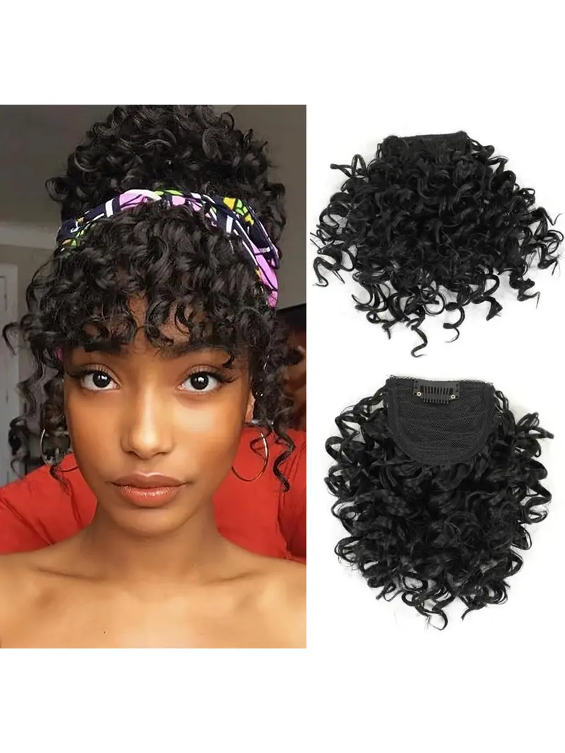 Short Afro Kinky Curly Bangs Clip in Bangs Front Fringe Hair Pieces ...