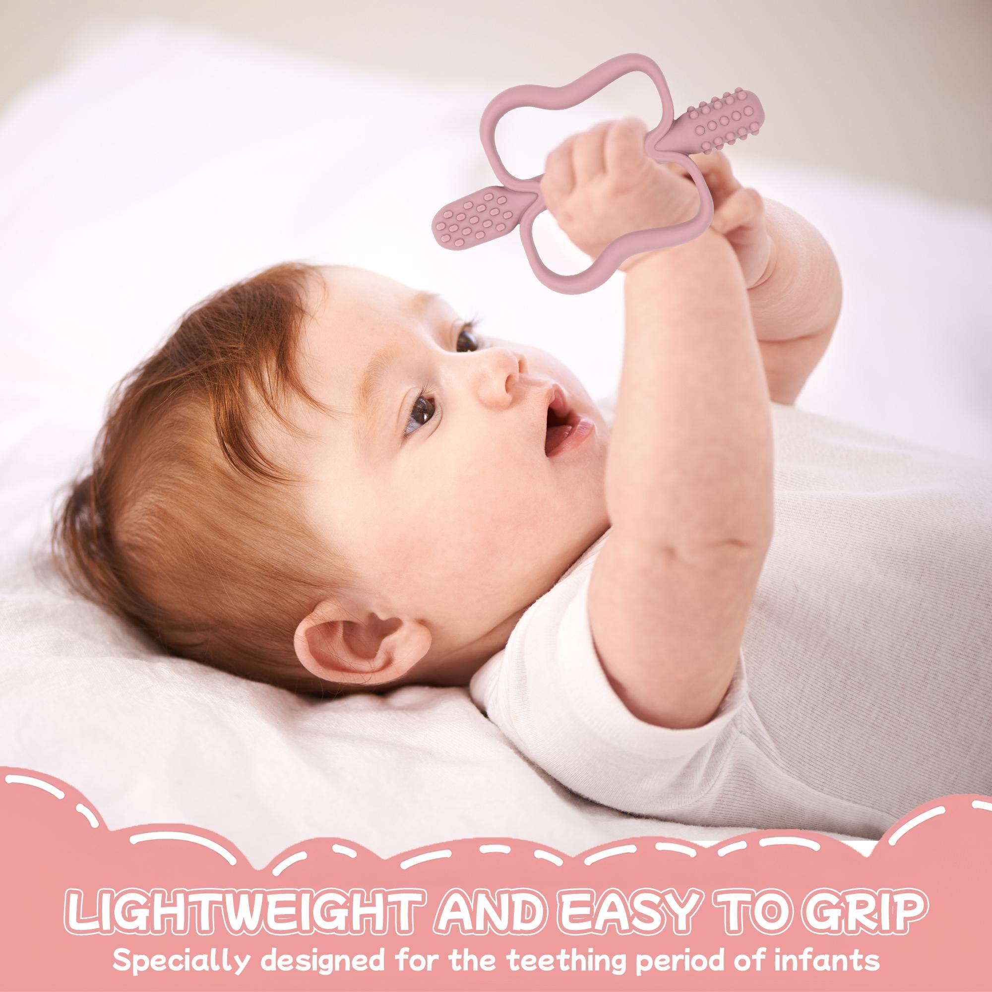 Baby Teething Toys with Easy-Hold Handle, Silicone Infant Toothbrush, Textured for Massaging & Soothing Sore Gums, Teething Toys for 0-12 Months