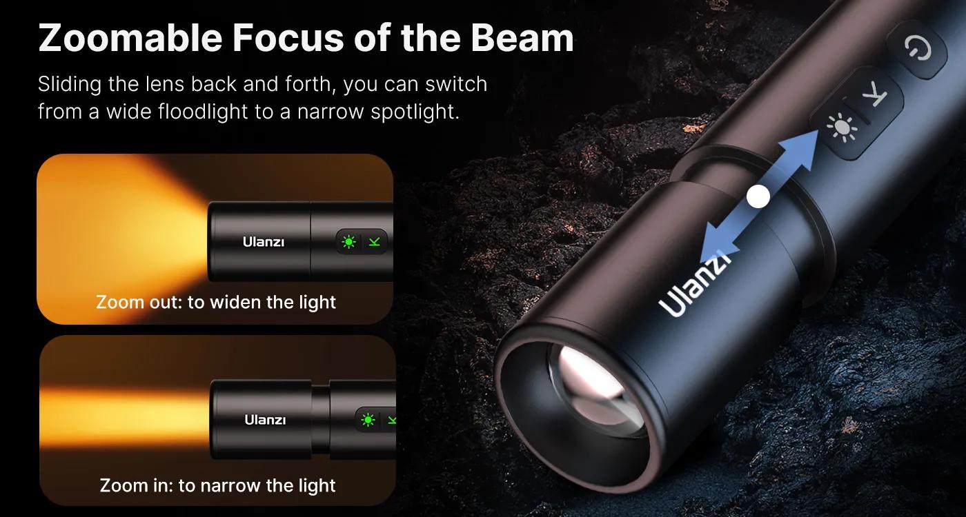ULANZI LED Photography Flashlight LM07 w 1/4" Thread, Handheld Videography Light Spotlight 2000K-5500K-8000K Bi-Color Zoomable 2000mAh Rechargeable Portable Video Light for Camera Tripod Stand Cage