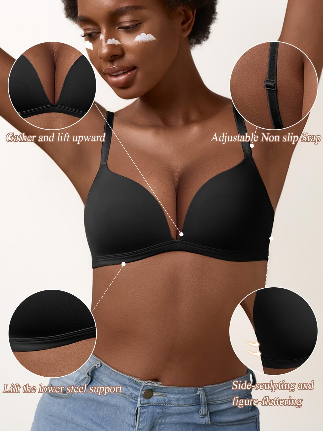 Women's Plain Invisible Seamless Push-Up Bra, Comfortable Breathable Everyday Wear, Medium Support Fitted Underwear, Soft Textured Bra