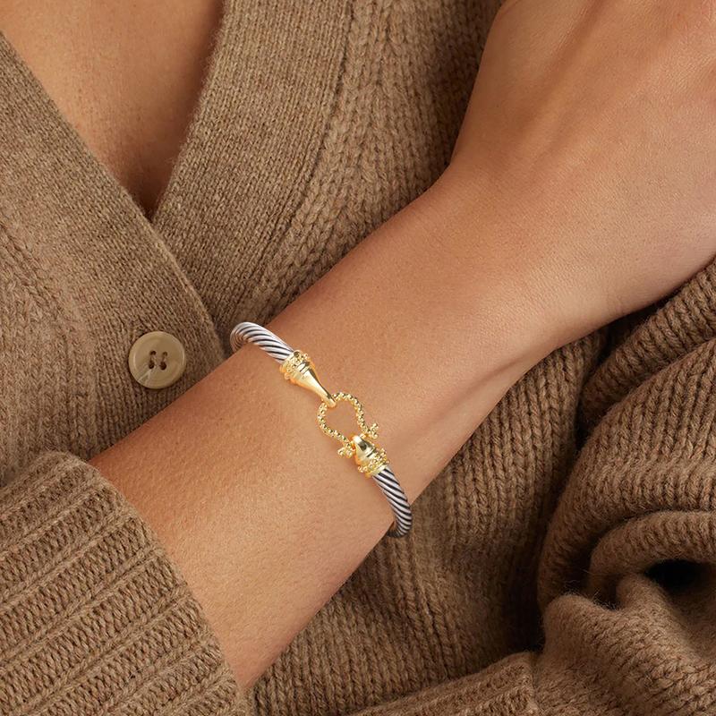 MYTYS Two Tone Twisted Cable Bracelet with Sleek Hook Clasp Textured Detailing Adjustable Cuff Bangle Comfortable Wear MYTYS Two Tone Twisted Cable Bracelet with Sleek Hook Clasp Textured Detailing Adjustable Cuff Bangle Comfortable Wear