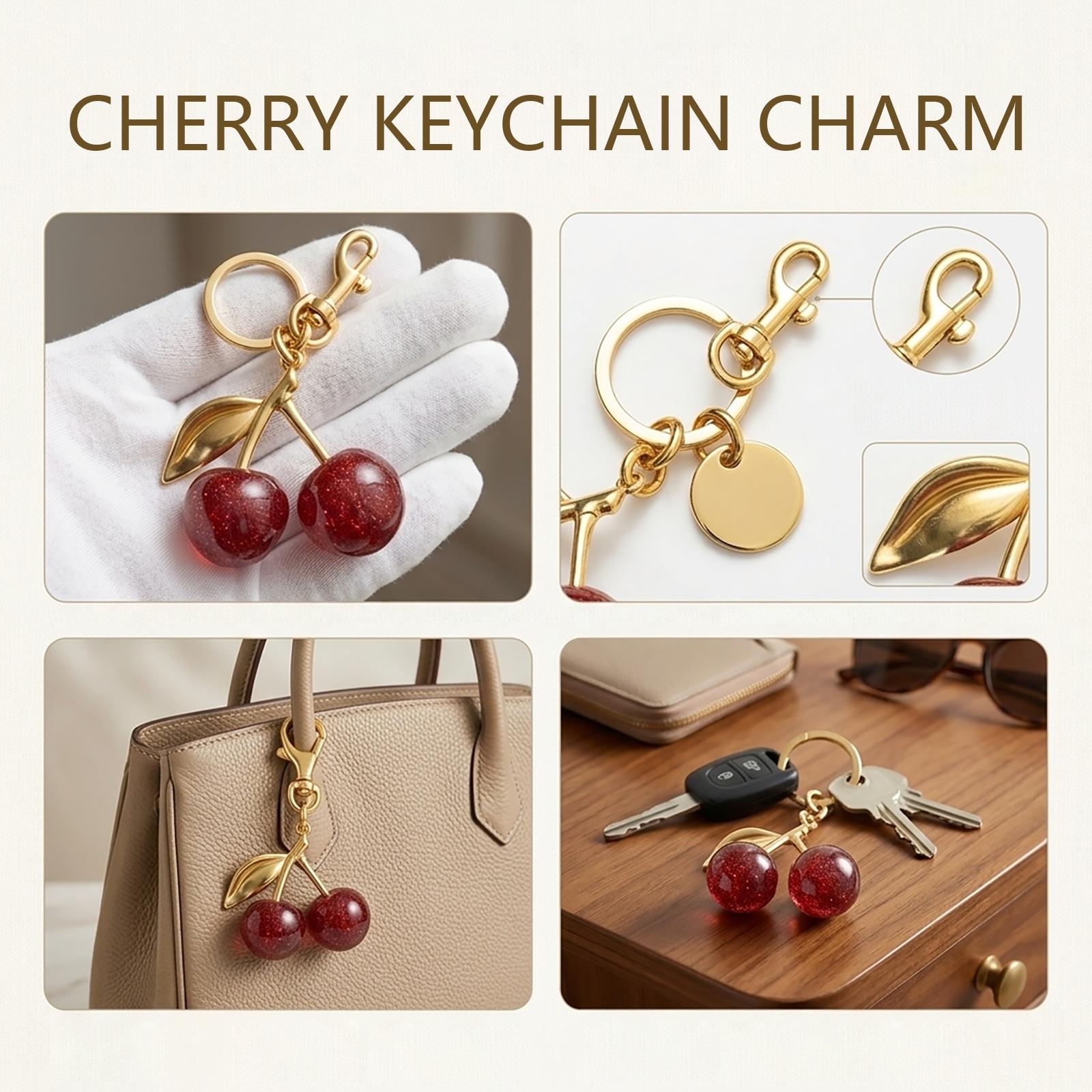 Glitter Cherry Bag Charm Keychain, Cute Red Cherry Handbag Pendant, Aesthetic Key Ring Accessory, Luxury Bag Decor, Perfect Birthday Christmas Valentine's Day Gift for Women Girls, Trendy Phone Charm for Backpack Tote