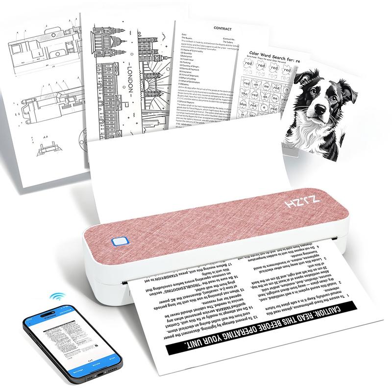 Portable Inkless Thermal Printer, A4 Size, Prints Documents & Labels, Wireless Connection, USB Charging, Ideal for Travel & Office