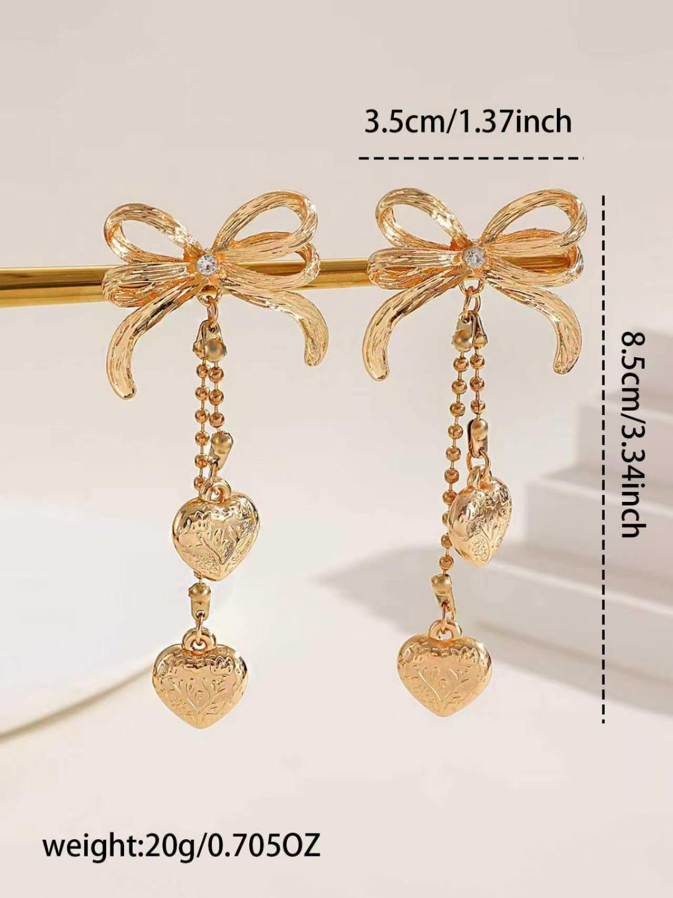 Elegant Butterfly Knot Drop Earrings, Heart Pendant, Star Moon Design, Classic Women's Jewelry, Perfect for All Seasons, Ideal for Holidays