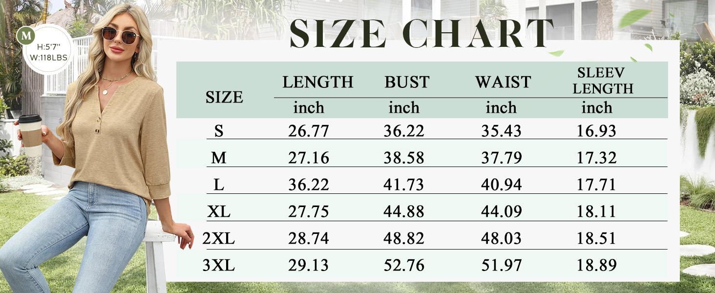 WIHOLL Womens Tops 3/4 Sleeve Heley Shirts for Women Summer Fashion 2025 Blouses Beach Vacation Clothes SpringStatements