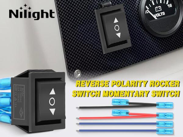 Nilight 6Pin Momentary Polarity Reverse Switch On Off On DPDT 3 Position 20A 12VDC 125VAC Motor Control Automatic Reset for Boat Automotive RV Jack Power Toggle w/Jumper Wire