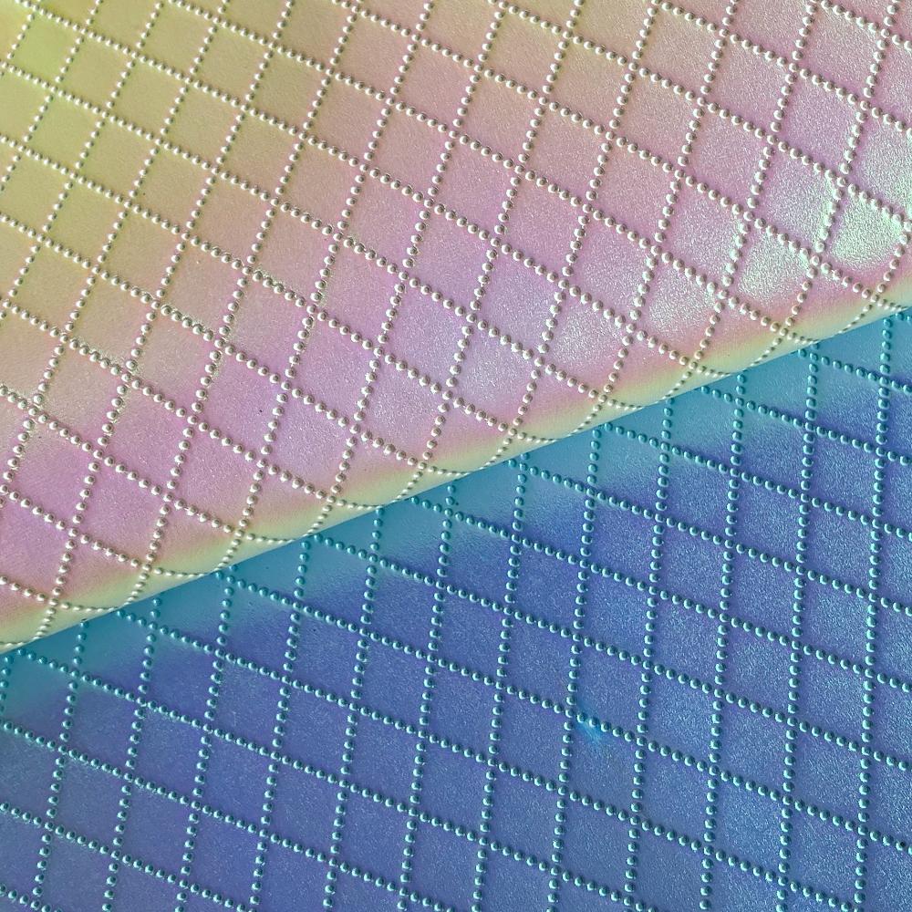 16 Rainbow Holographic PVC Fabric Backing, Rhombus Embossed Pattern, Laser Rainbow Vinyl for DIY Quilting, Bow Jewelry Making, Crafts, A4 Size, Pu Leather Material