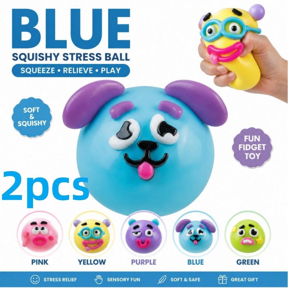 Cute Squishy Stress Relief Toy, Soft Squeeze Sensory Fidget Play Ball, Funny Face Anxiety Relief, Desk Toy Gift for Kids & Adults