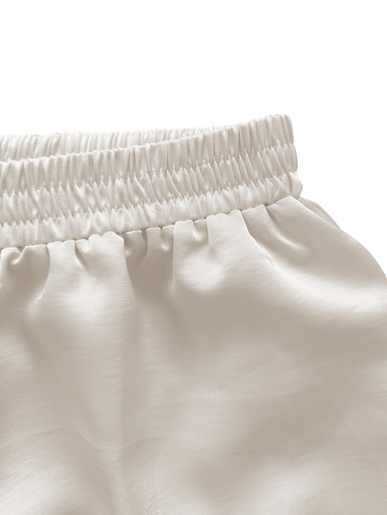 Joyfunear Women's round Neck 2 Piece Set Wide Leg Pants Set Short Sleeve satin Pullover Tops Wide Leg matching set