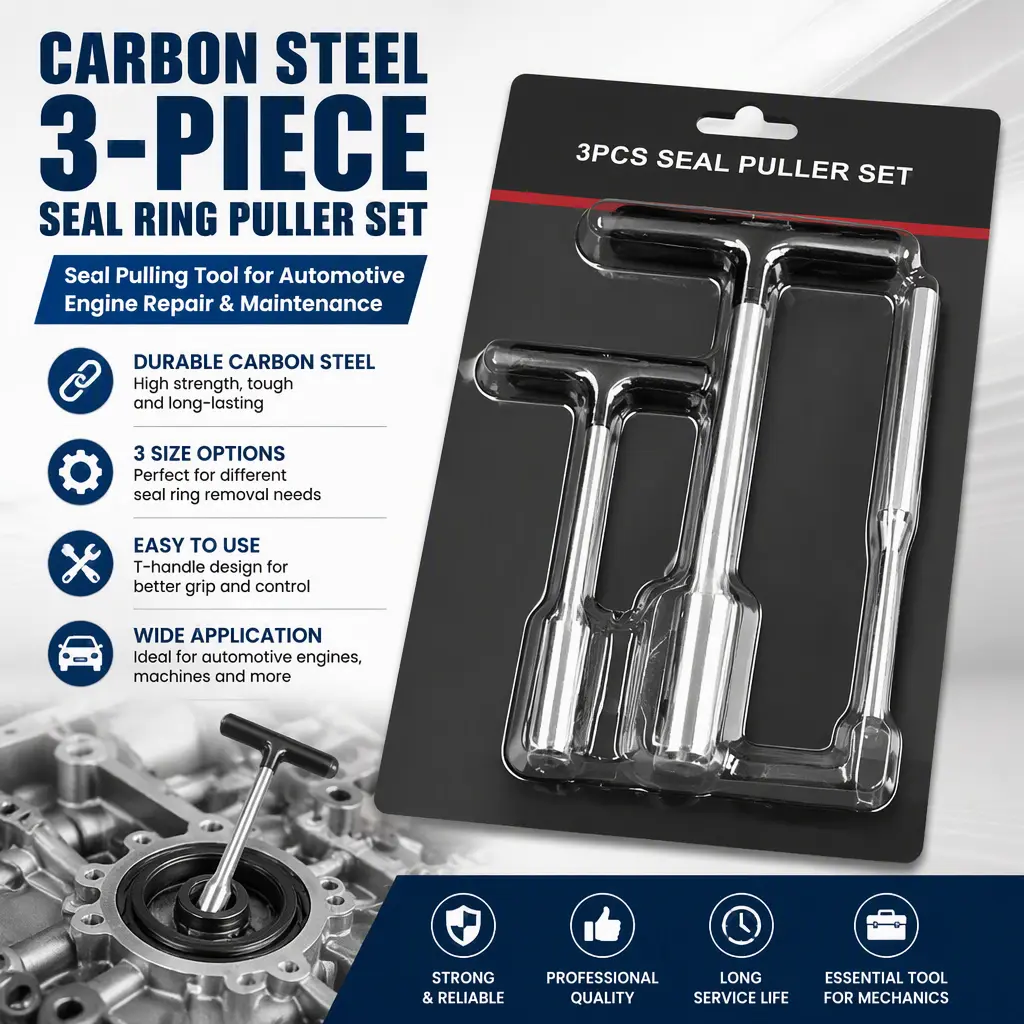 Carbon Steel 3-Piece Seal Ring Puller Set - Seal Pulling Tool for Automotive Engine Repair & Maintenance