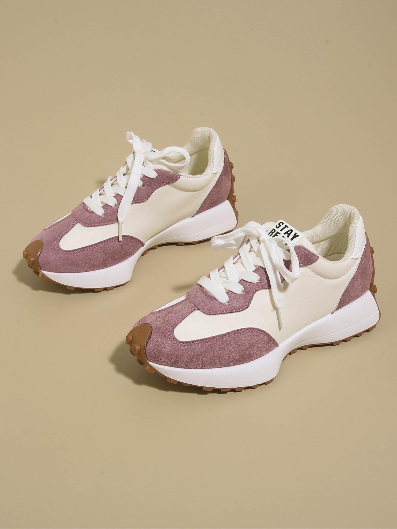 Women's Casual Retro Sport Shoes, Colorblock Design, Student Low Top Flats, Perfect Gift for Her, Round Toe PU Leather Sneakers, Trendy Fashion Sneaker1123