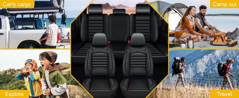 Full Set Black Seat Covers for Dodge RAM 2002-2025 | Fits 1500 2500 3500 Truck Pickup | Crew/Quad Cab with Curved Bench | Heavy Duty Truck Seat Protectors