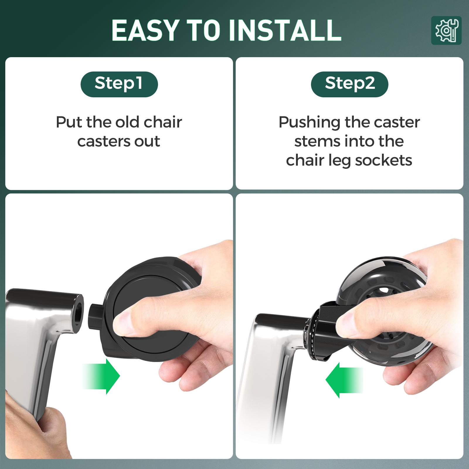 GTPLAYER Office Chair Wheels Set of 5 3Inch Casters for Hardwood Floors and Carpet,150 Lbs Load Capacity, Universal Fit for Most Chairs Heavy Duty Parts