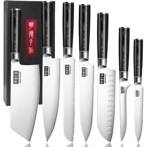 MDHAND Kitchen Knife Set, 7PCS Professional Japanese Knife Set, High Carbon Stainless Steel Chef Knife Set with Black Pakkawood Handle, Professional Ultra Sharp Kitchen Knives for Cooking, Elegant Box#fathersdaygift