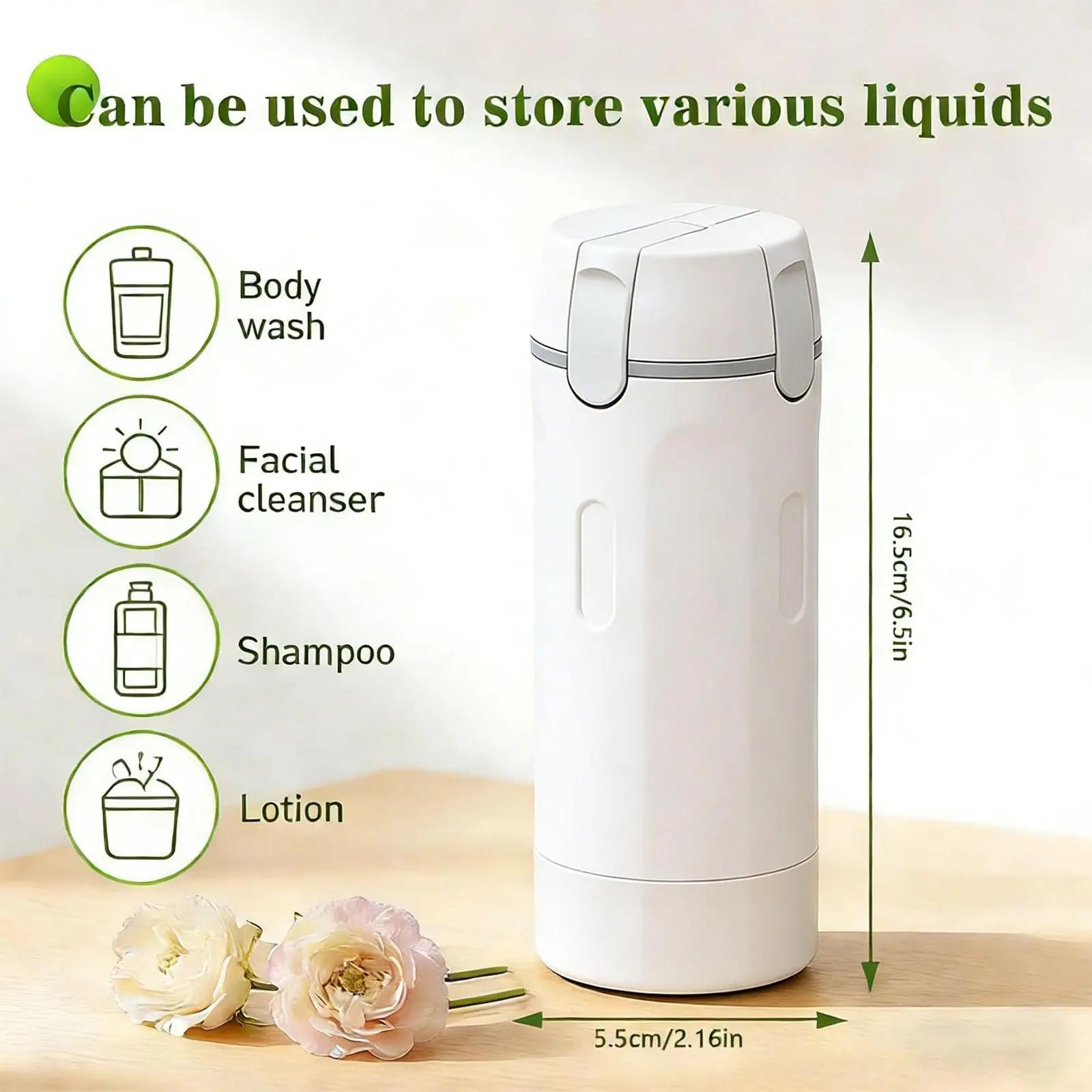 Four-In-One Travel Dispenser Bottle, Portable Cosmetic Shampoo Lotion Container, Compact Plastic Holder, Easy-Press Smooth Dispensing