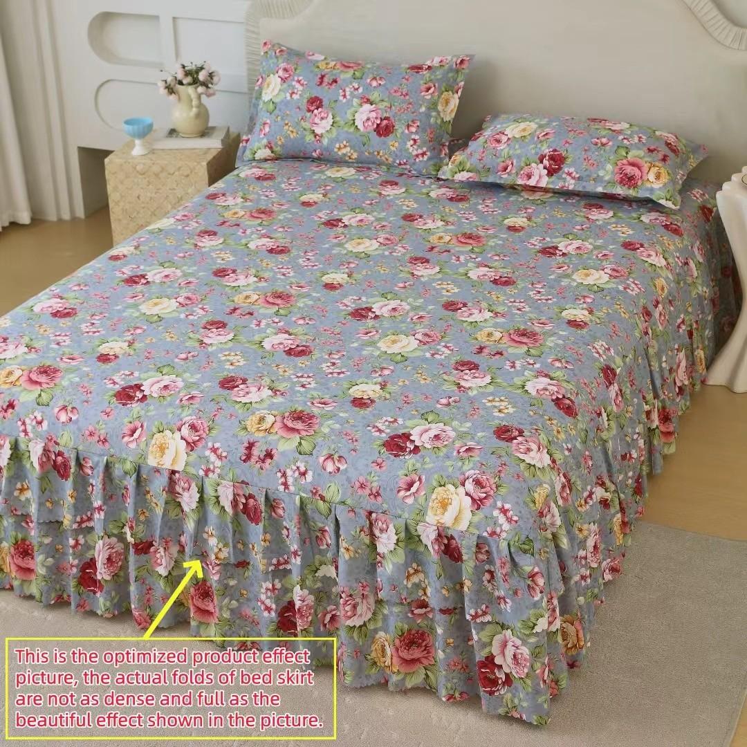 Floral Print Ruffled Edge Bed Skirt Set, 3 Counts/set Including 1 Bed Skirt & 2 Pillowcases without Filler, Comfy Bedding Set for Home Bedroom, All Seasons, Bedroom Decor, Christmas Gift