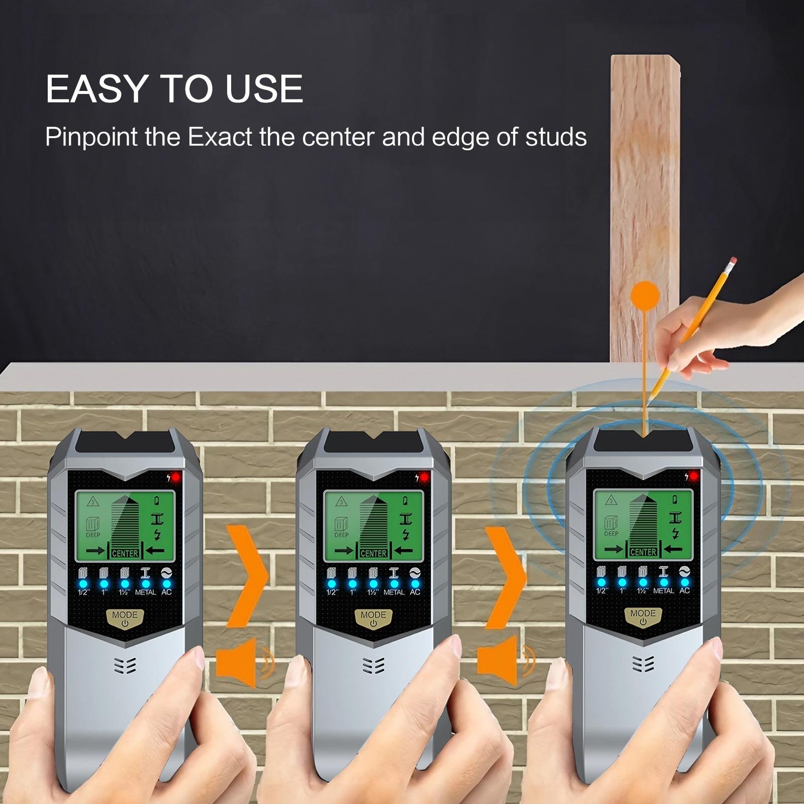 5-in-1 High-Precision Wall Scanner Detector: Multi-Mode Deep Sensor with LCD Digital Display - Portable Handheld Tool for Detecting Metal, Wires, Pipes in Home DIY & Construction - Real-Time Locating & Safe Pipeline Inspection
