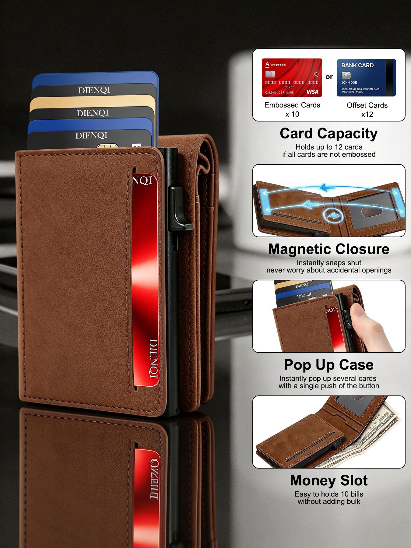 Men's Magnetic Wallet Coin Purses RFID Blocking Bank Credit Card Holder Purses Clutch Bag Slim Smart Wallets Man Mini Card Case RFID Protected Wallet