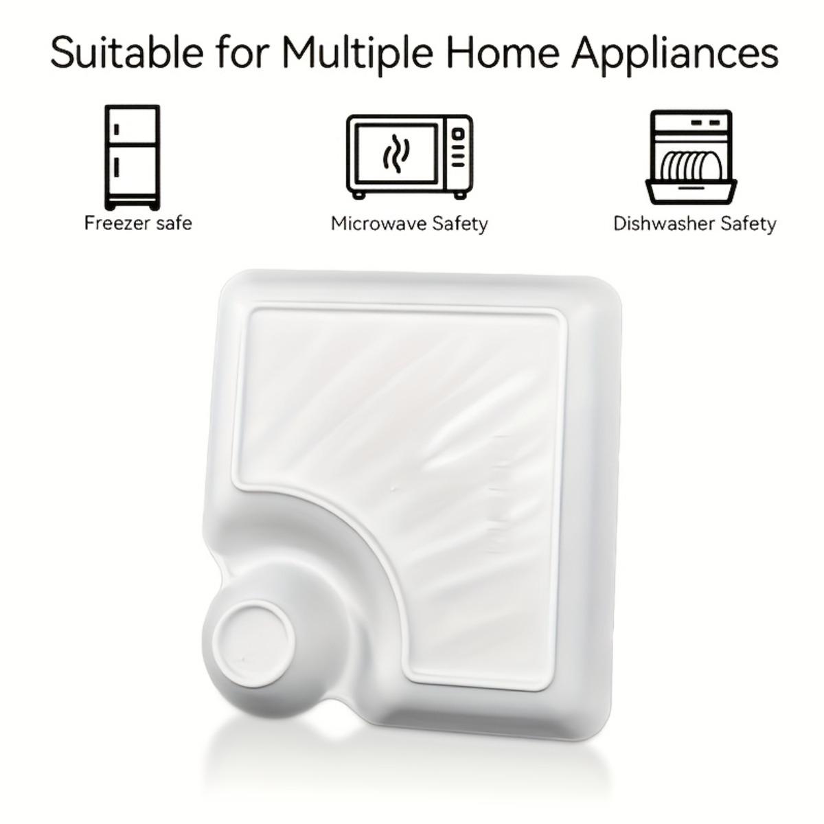 4PCS Multi-Purpose Divided Serving Plate Set, Plastic Snack Trays with Separate Dip Sauce Section, Perfect for Appetizers, Fried Chicken, Fries, Sushi, Dumplings and Desserts, Crack-Resistant, Microwave and Dishwasher Safe, Kitchen Restaurant Dorm