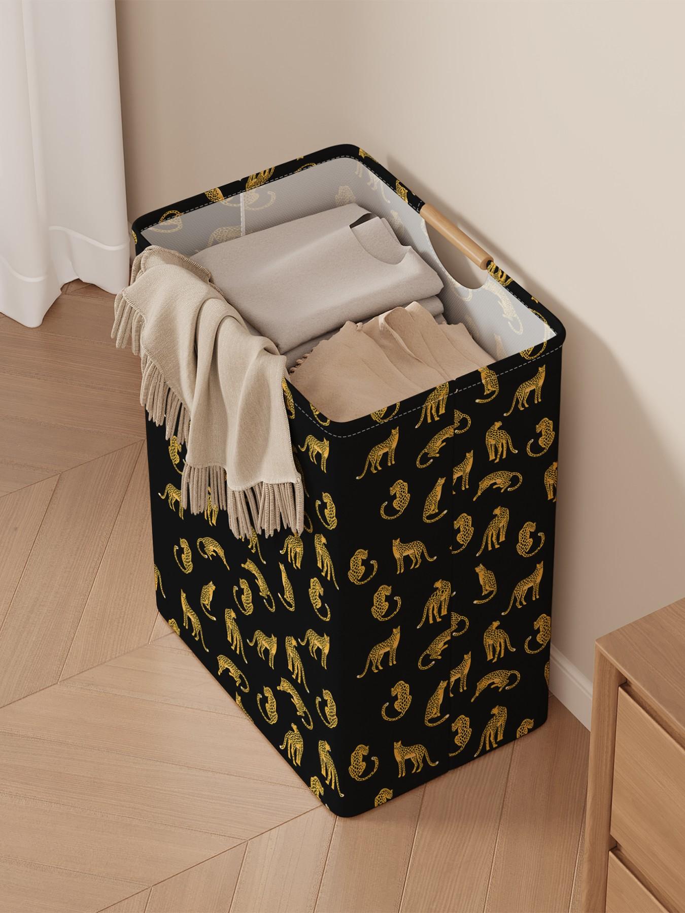 Cheetah Pattern Open Storage Box, Foldable Laundry Basket with Handle, Casual Home Bathroom Organizer, All Seasons Use, Foldable Laundry Hamper