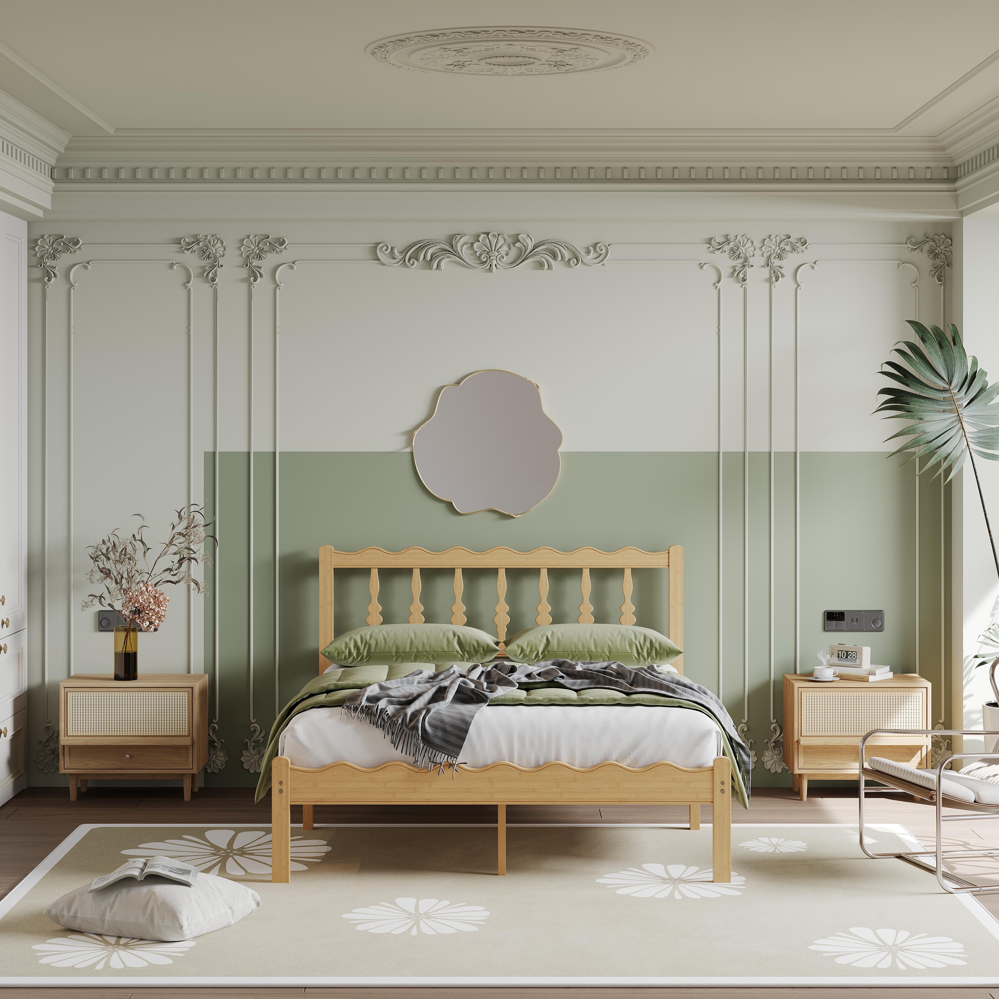 Aardhen Modern Platform Bed Frame with Wavy Headboard 14in Height No Box Spring Needed Easy Assembly with Metal Slats for Silent Stability