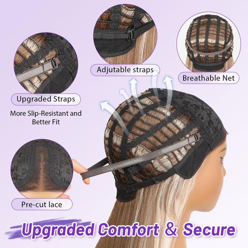 [Black Friday][ AISI HAIR ]Natural Black Glueless Wigs for Women Pre Cut Synthetic Lace Hairline Long Layered Straight Hairstyle 26 Inch