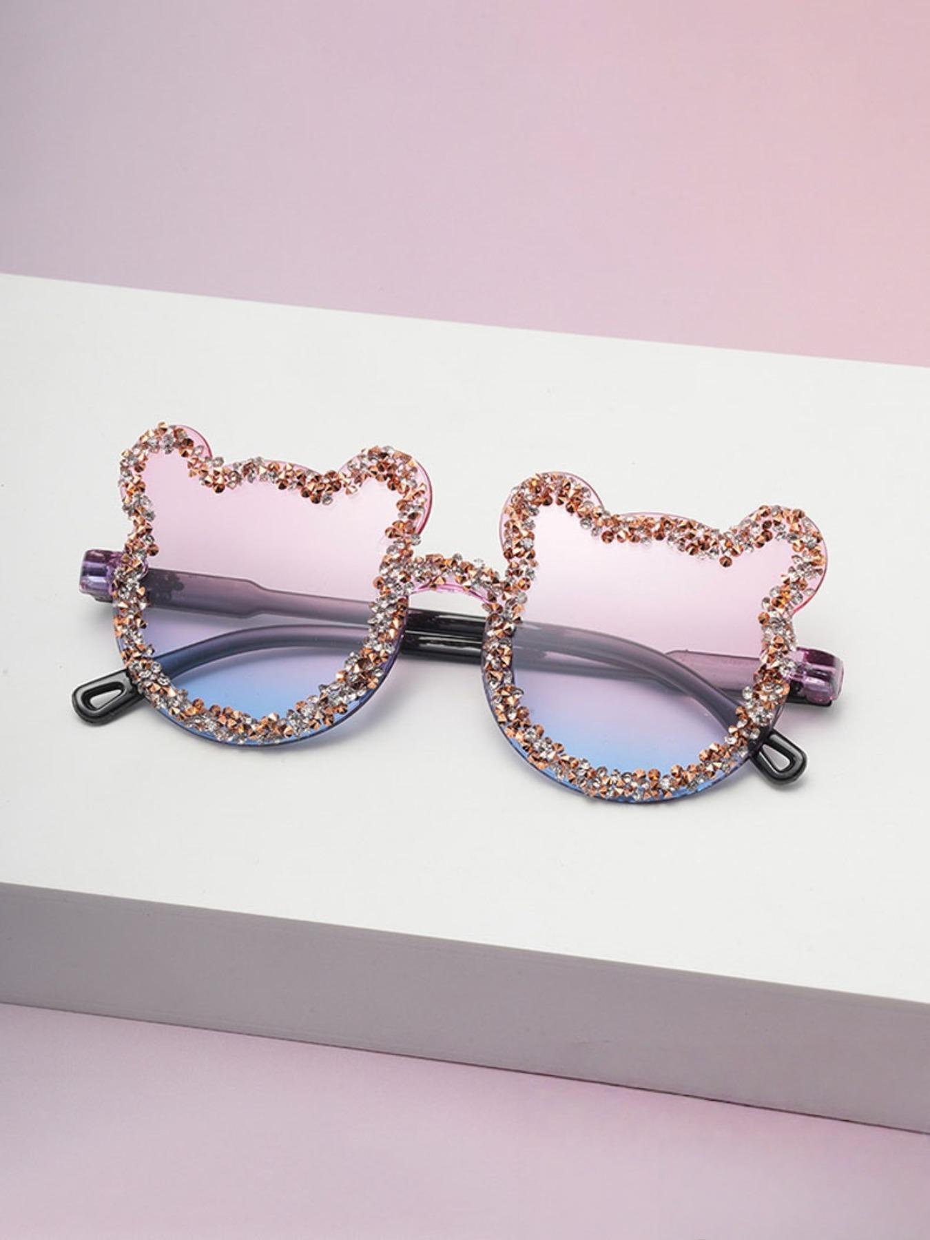 1pc Frameless Handmade Rhinestone Bear Party Sunglasses, Candy Color Women's Funny Party Glasses, College Outing Vacation