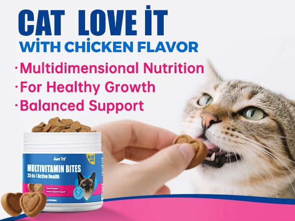 Just Try All-in-One Cat Vitamin Bites for Overall Health Support - Cat Multivitamin with Taurine, L Lysine, Fish Oil for Immune, Heart, Vision & Skin Health - Delicious Soft Chews for Indoor Cats & Kittens