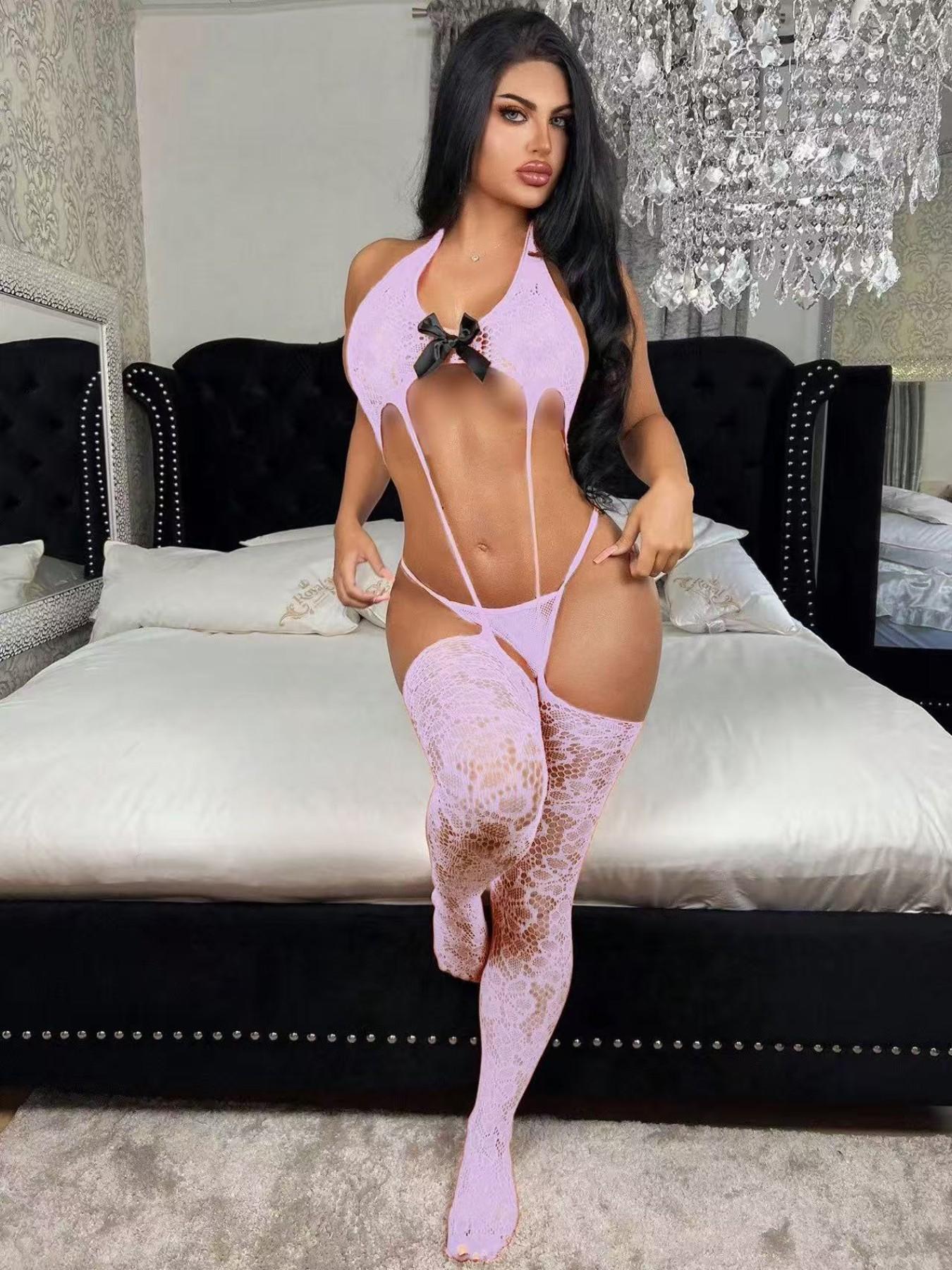 🎀2 piece  Lace bodysuit with bow embellishment; sexy lingerie contrast lace set for women, elegance and chic; perfect for Valentine's Day and evening outings; available in black and purple.(Fits 40kg–75kg)🎀