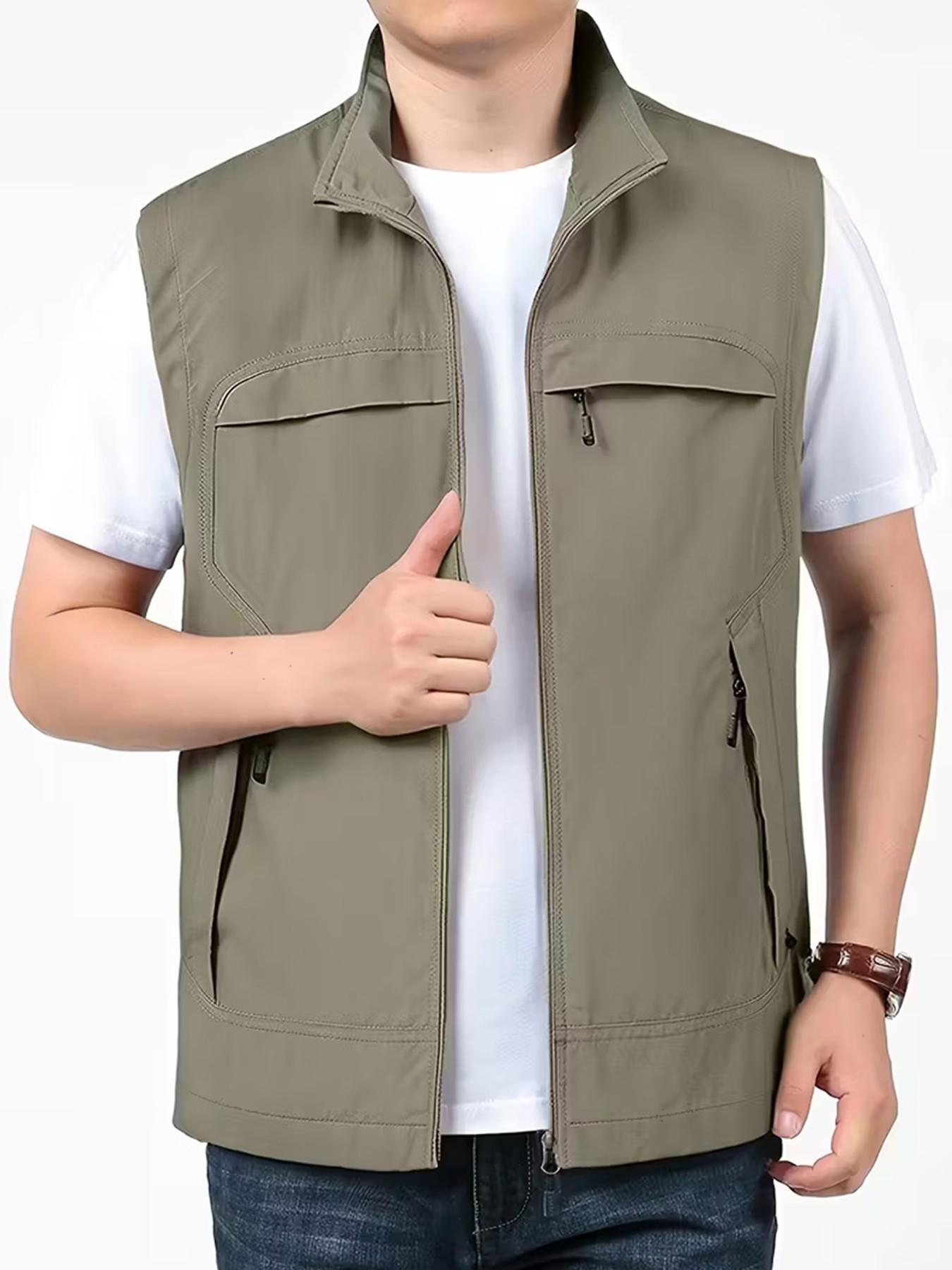 Men's Multi-Pocket Vest, Summer Lightweight Outdoor Fishing Vest, Sleeveless Casual Crop Top, Travel Workwear, Comfortable & Stylish