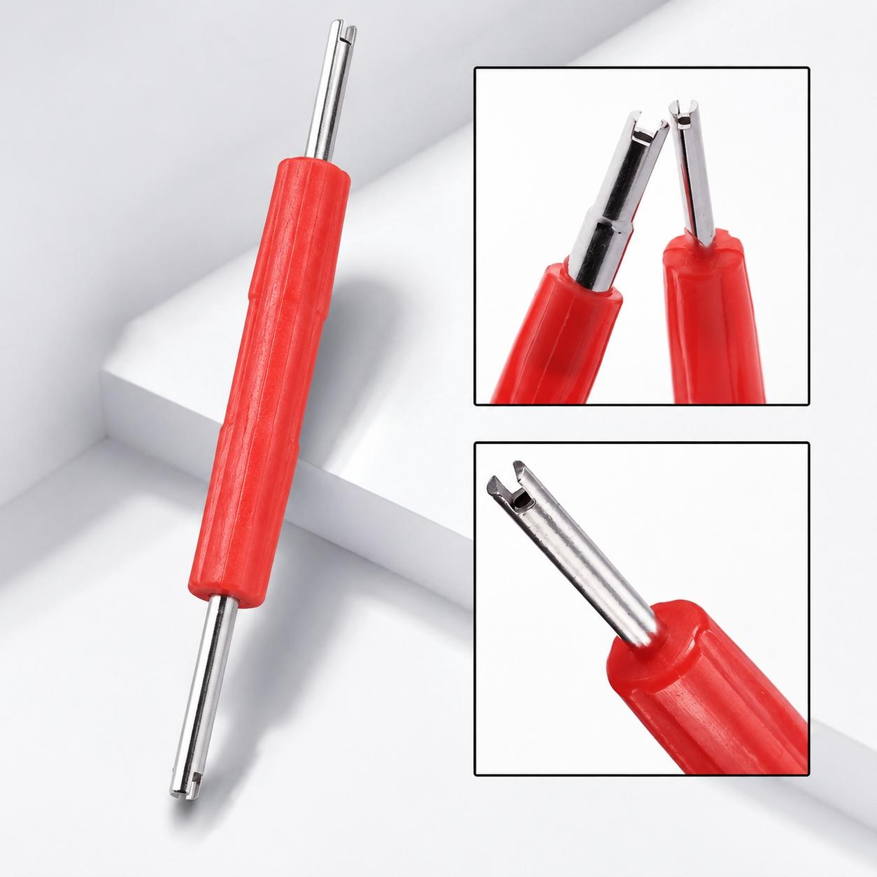 Dual Head Valve Core Tool, Universal Tire Repair Kit for Cars and Motorcycles, Portable Valve Stem Removal and Installation, American & French Valve Adapters, Durable Emergency Equipment